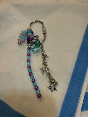 Purple & Teal Beaded Star Keychain Charm